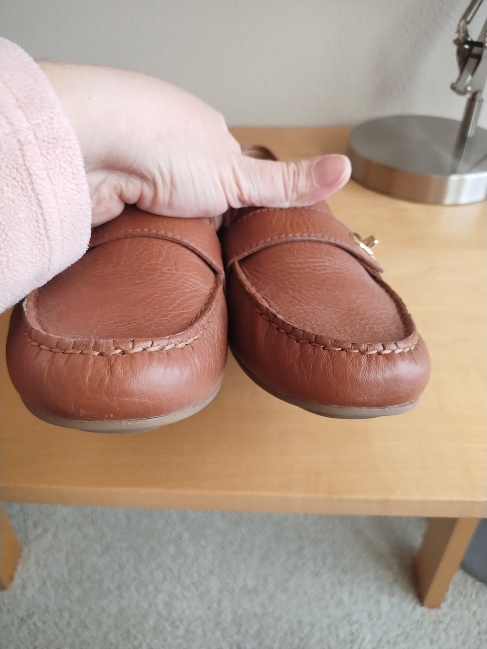 Coach Saddle Brown Leather Loafers with Gold-Tone Accent - Picture 8 of 9